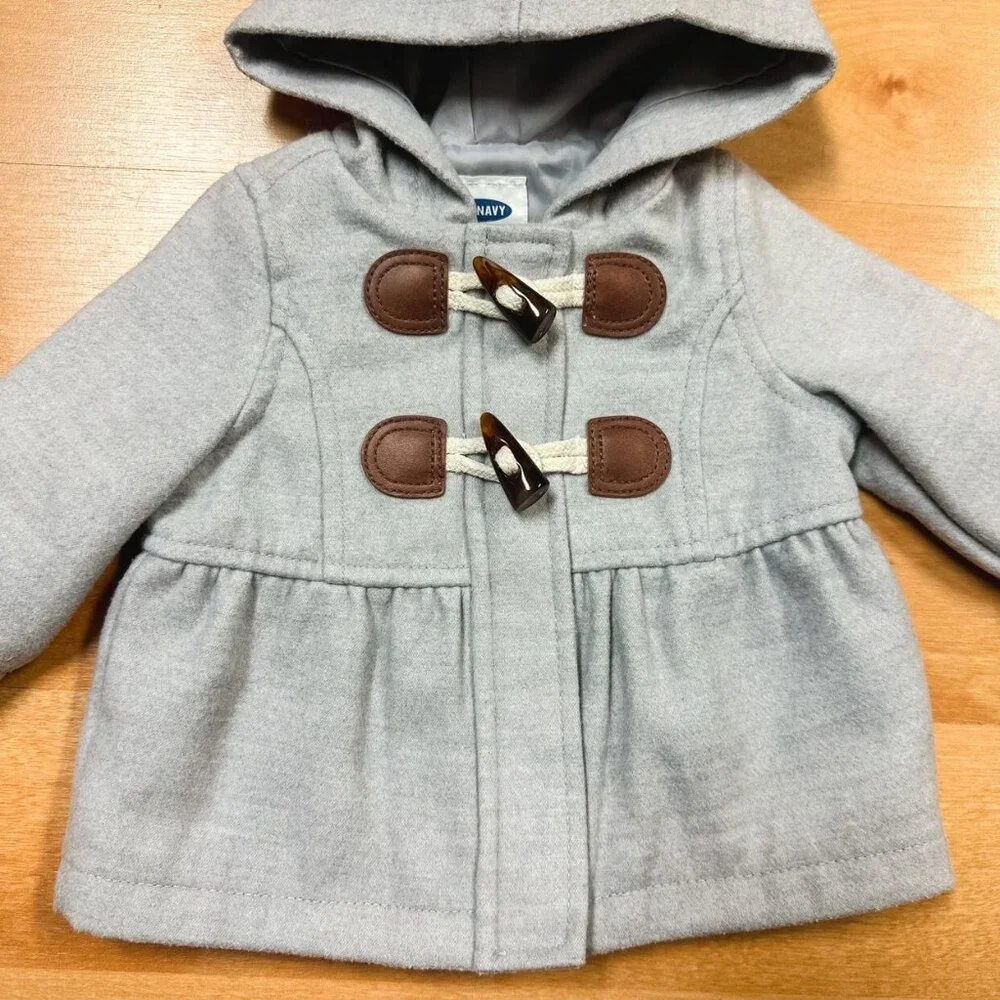 Old Navy Gray Hooded Toggle Closure Peacoat Baby Girl Size 0-3M